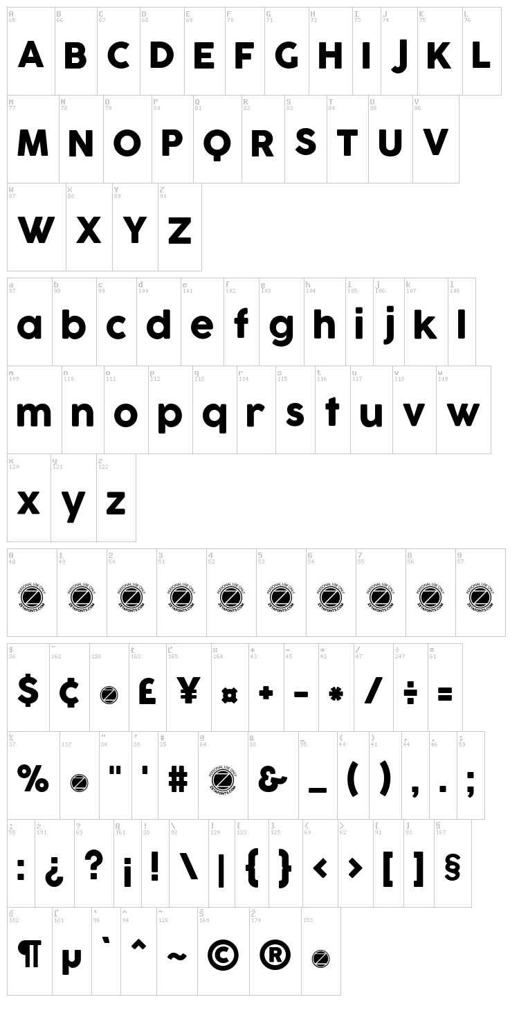 Cocogoose font map